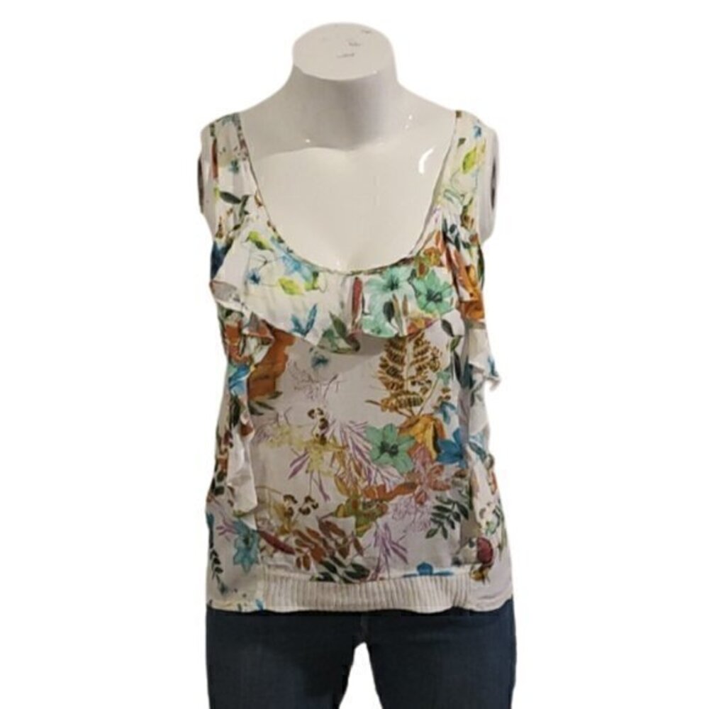 [Zara] Scoop Neck Floral Ruffle Neck Blouse - Size L